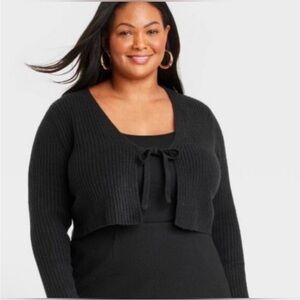 EUC Target Ava & Viv Black Ribbed Rib-Knit Tie-Front Cardigan Size 2X Worn Twice